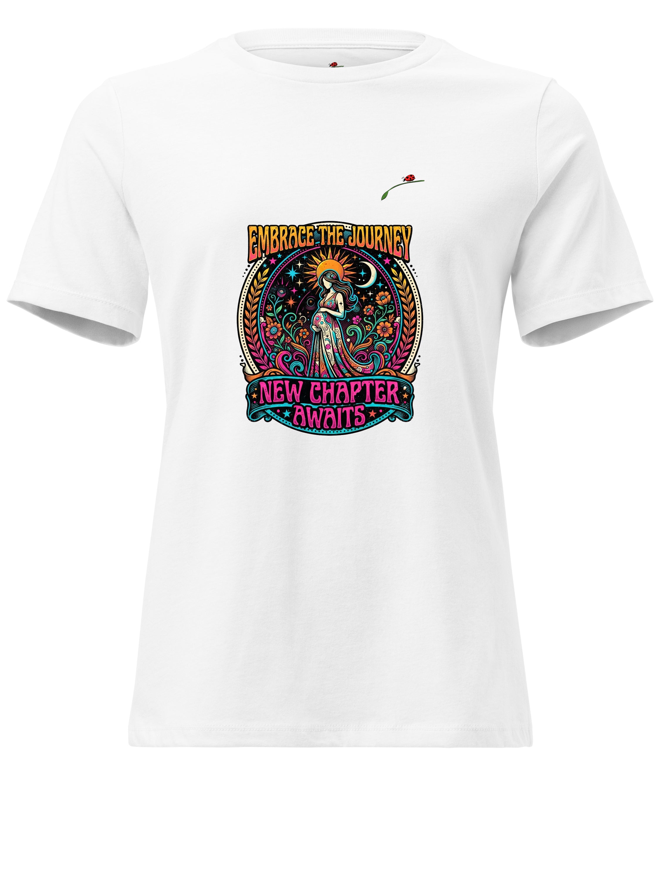 LuckeLadybug LLC Embrace the Journey T-Shirt featuring Zendaya graphic design and colorful floral elements