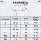 LuckeLadybug LLC T-Shirt Size Chart with Length, Width, and Sleeve Length for Zendaya Fans