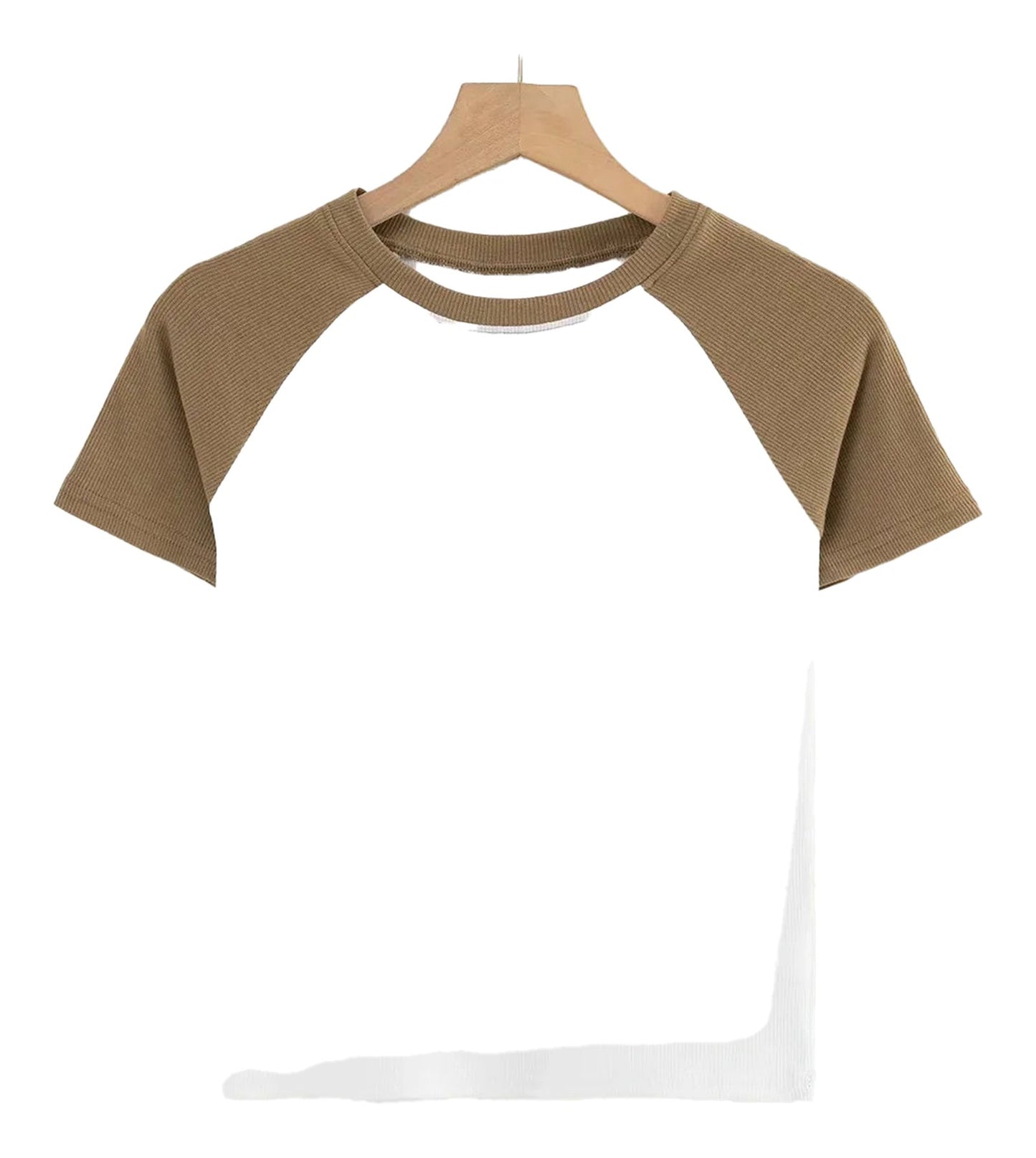 90s vintage crop top in white with brown raglan sleeves, perfect for retro style enthusiasts