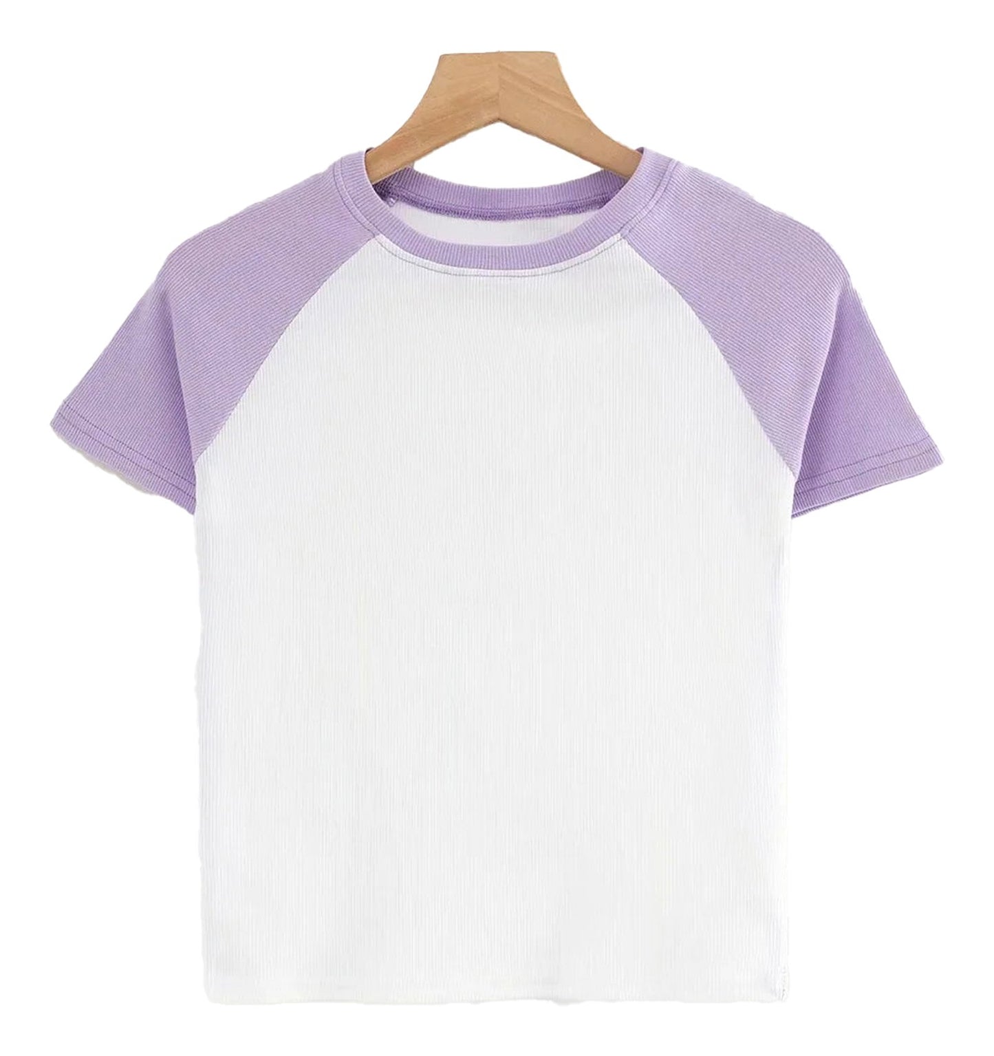 LuckeLadybug LLC 90s vintage crop top in white and lavender with short sleeves