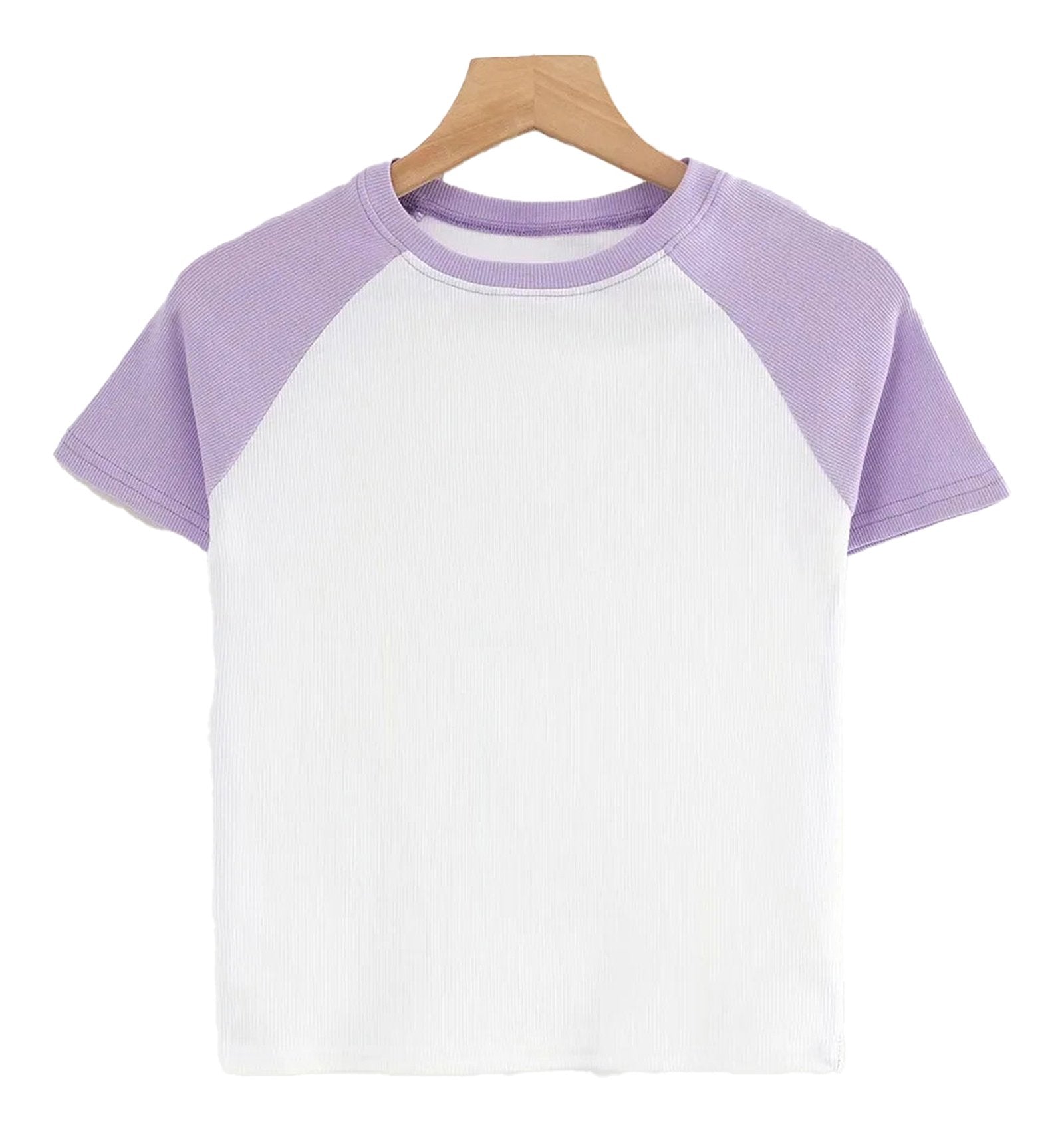 LuckeLadybug LLC 90s vintage crop top in white and lavender with short sleeves