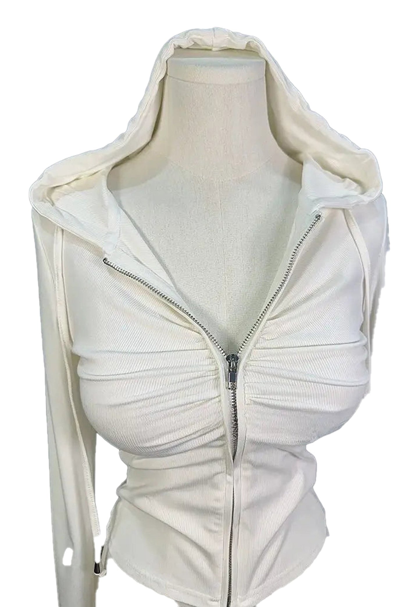 Cream zip up hoodie for women with a stylish fitted design and comfortable fabric
