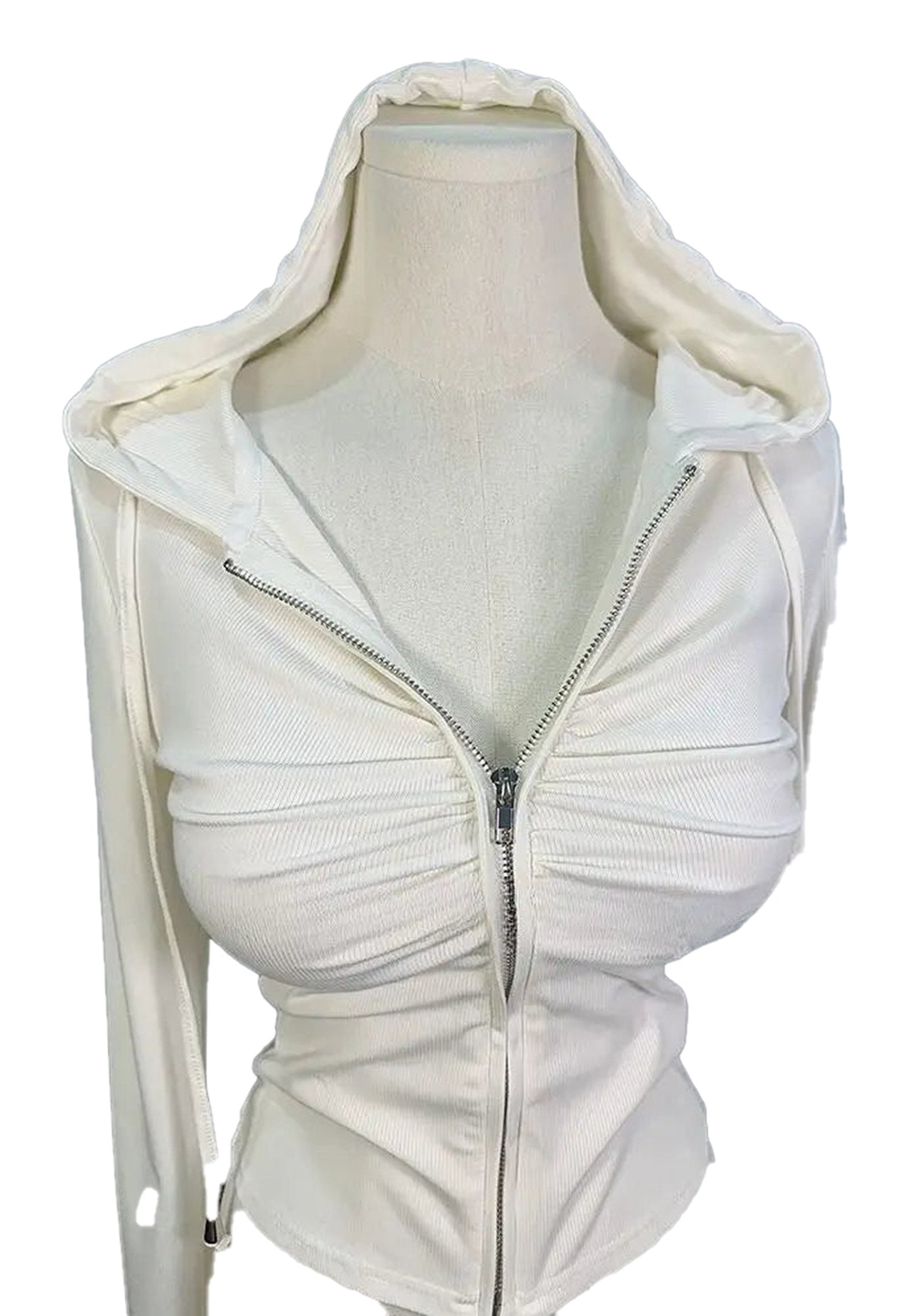Cream zip up hoodie for women with a stylish fitted design and comfortable fabric