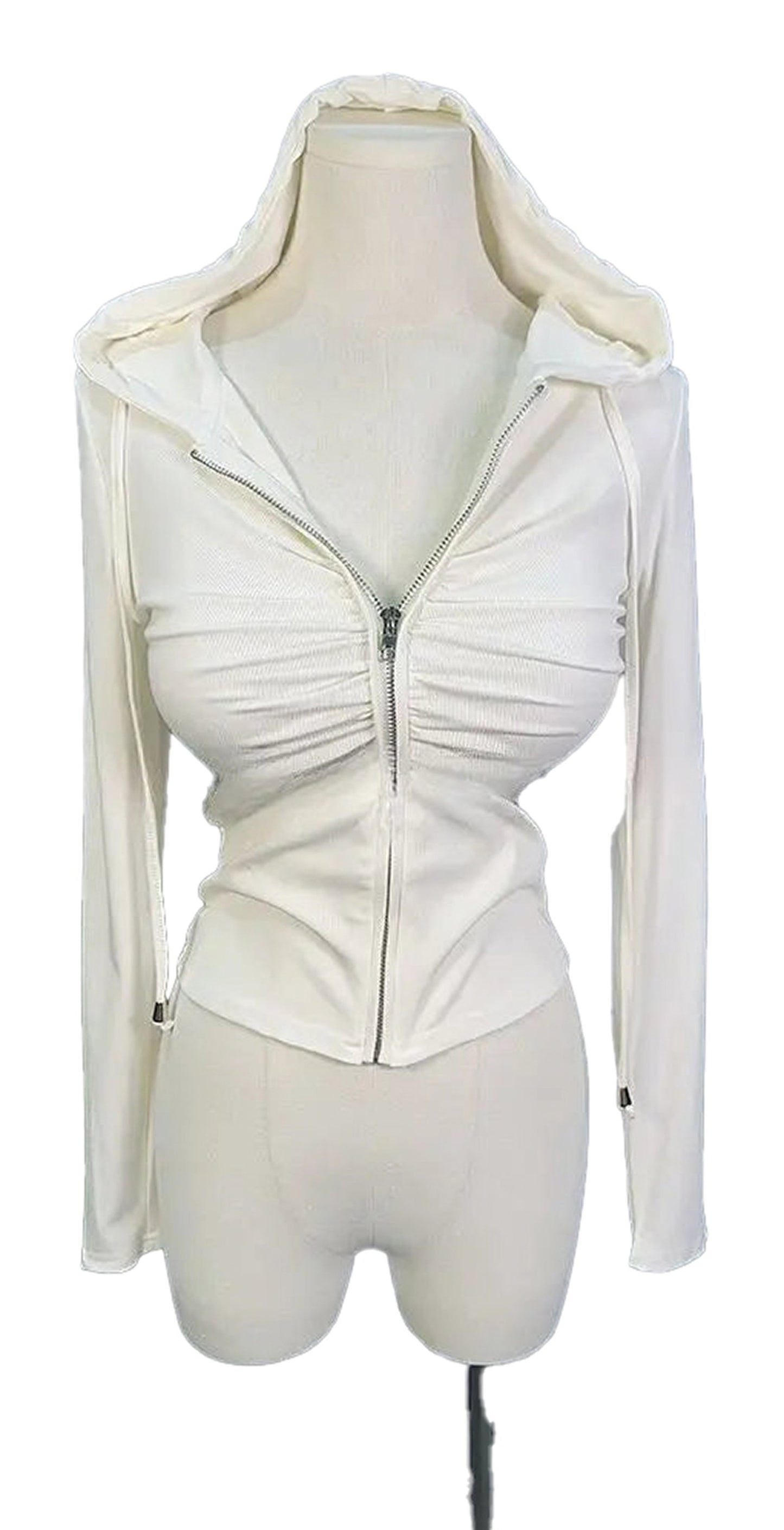 LuckeLadybug LLC Zip up hoodie for women in white, featuring a stylish fitted design and adjustable hood.