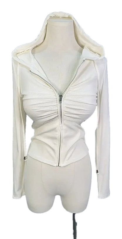 LuckeLadybug LLC Zip up hoodie for women in white, featuring a stylish fitted design and adjustable hood.